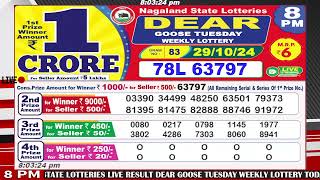 LIVE Lottery 800 PM Dear Nagaland state lottery live draw result 29102024  Lottery live [upl. by Meid]