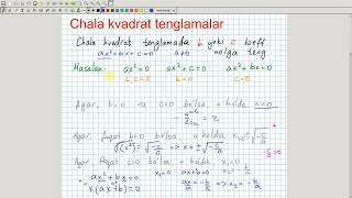 Chala kvadrat tenglamalar Algebra 8sinf 38dars [upl. by Melony]