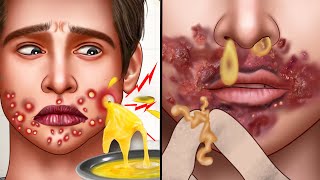 ASMR Pimple popping with mouth sores and ulcers inflammation of poor hygiene Removal Animation [upl. by Sandeep]