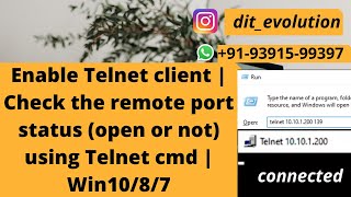 Enable Telnet client  Check the remote port status open or not using Telnet cmd  Win1087 [upl. by Descombes]