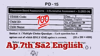 Ap 7th class english cba3 Sa2 exam 💯real question paper 20247th Sa2 english question paper 2024 [upl. by Ossy]