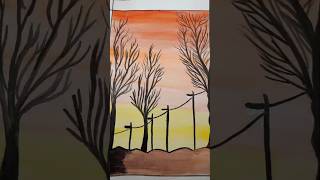 Easy Watercolor landscape ✨❤️❤️ shorts youtubeshorts yt ytshorts watercolorpainting drawing [upl. by Dunstan]