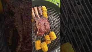 3 bones tomahawk on Weber food grill chef cooking eat steak tomahawk [upl. by Walburga]