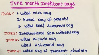 June month important days  important days in June June month current affairs [upl. by Yelich534]