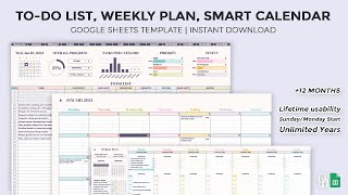 Daily Schedule Weekly Plan ToDo List Smart Calendar  Task Tracker  Google Sheets Template [upl. by Akers634]