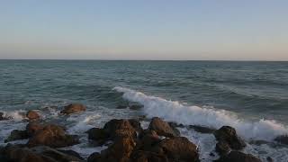 Ocean Waves and Big Splashes on Rocks Quarteira Beach Today 20 Minutes Before the Sunset [upl. by Nohsav]