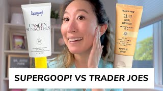 SUPERDUPE from Trader Joes for the Supergoop Unseen Sunscreen  Comparison and Review [upl. by Rayford151]