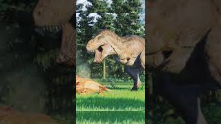 🦖Realistic TREX Hunting a EDMONTOSAURUS And Battle With GIGA in JWE2 jurassicworldevolution2 jwe2 [upl. by Aynas]