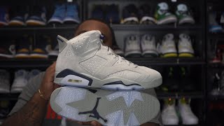 FIRST LOOK Air Jordan 6 Georgetown in Hand Sneaker Review [upl. by Alegna]