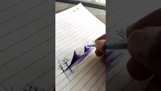 Scenery drawing pen  Mountain Scenery pen  shot video [upl. by Lexa]