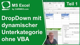 MS Excel DropDownListe mit dynamischen Unterkategorien ohne VBA  Teil 1  carinkocom [upl. by Gan]