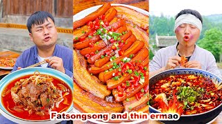 mukbang  Pork belly  Large pieces of meat  beef bones  Chinese food  songsong and ermao [upl. by Adan]