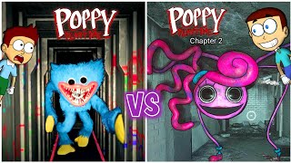 Poppy Playtime Chapter 1 vs Chapter 2  Huggy Wuggy vs mommy long legs  Shiva and Kanzo Gameplay [upl. by Leelaj]