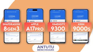 Snapdragon 8 Gen 3 Vs Apple A17 Pro Vs Dimensity 9300 Vs Kirin 9000s  Antutu Score amp Specification [upl. by Acimak]