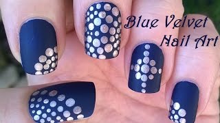 MATTE NAILS Tutorial Blue Velvet amp Gold DOTTING TOOL NAIL ART [upl. by Araik]