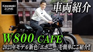 【最新2023年モデル】 W800 CAFE 新色「エボニー」を簡単にご紹介致します！足付きチェックも！カワサキゾーン  KAWASAKI ZONE [upl. by Joanne]