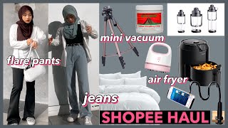 SHOPEE HAUL 3  Jeans Stationeries Pants Air fryer Skincare Tripod Mini vacuum Bedsheet [upl. by Nolan]