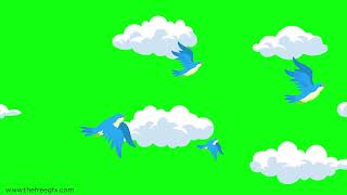 Birds flying in the blue clouded moving sky green screen 2D animationfreeGfx [upl. by Ydnik]