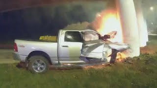 Police Officer Pulls Man Out of Burning PickUp Truck [upl. by Cadel]