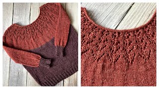 Rundpasse Pullover mit Lochmuster stricken  alle Größen paulinapulli [upl. by Seuqramed]