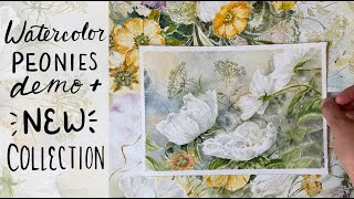 Peonies Watercolor Demonstration  Painting Process  quotGrace in the Stormquot Watercolor Collection [upl. by Grodin166]