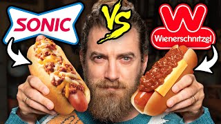 Sonic vs Wienerschnitzel Taste Test  FOOD FEUDS [upl. by Jaffe616]