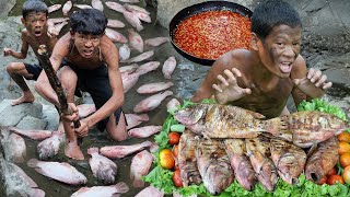 Primitive Technology  Cooking 10 Red Fish For Food At The Forest [upl. by Kella]