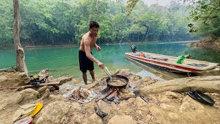 Pescando y cocinando con arpón y atarraya en hermoso rio pupos guapotes tilapias [upl. by Nhguav593]