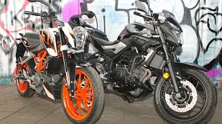 Yamaha MT03 vs KTM 390 Duke Review Road Test  Visordown Motorcycle Reviews [upl. by Telrats]