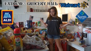 EXTREME GROCERY HAUL ALDI WALMART AND SAMS  EXTREME [upl. by Asset551]