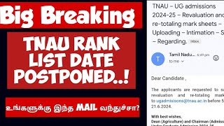 TNAU 2024Rank list UpdateAgriculture Rank list Date postponedHow to check Rank listVjalerts [upl. by Vergos]