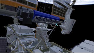 Spacewalkers install new roll out solar array on space station in animation [upl. by Newo]