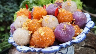 THAI GEFÜLLTE SAGO TAPIOKABÄLLCHEN สาคู mit Erdnuss Hühnchen Füllung [upl. by Allegna]