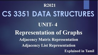 CS 3351 DATA STRUCTURES  UNIT 4 Representation of Graphs in Tamil [upl. by Daht]