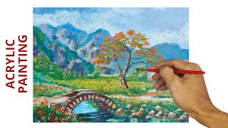 quotthe bridgequot How to Paint Acrylic Landscape PaintingTimeLapseOVAL art [upl. by Nrol]