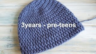 crochet How To  Crochet a Simple Beanie for 3 years  preteens [upl. by Kendyl156]