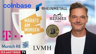 Märkte am Morgen Bitcoin Coinbase Palo Alto Samsung Munich Re Telekom SAP Hensoldt Hermès [upl. by Myrilla]