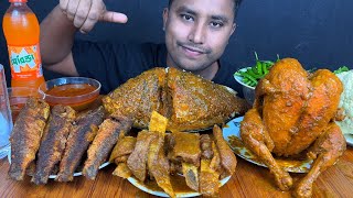 EATING MUTTON CHAP CURRY WHOLE CHICKEN CURRY BIG KATLA FISH CURRY FISH FRY amp CHILLI  MUKBANG [upl. by Megen675]