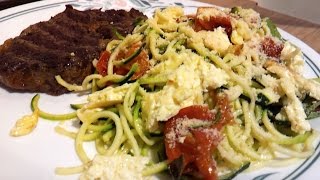 Zucchini ‘spaghetti’ with Tomato and Feta  Low Carb  Vegetarian [upl. by Dietrich]