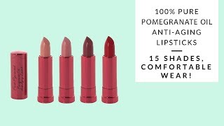 REVIEW amp SWATCHES 100 POMEGRANATE OIL ANTIAGING LIPSTICK  Integrity Botanicals [upl. by Fleece73]