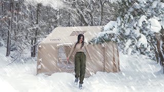 INFLATABLE TENT CAMPING IN A SNOW STORM ❄️ CAMPING ASMR [upl. by Tegan]