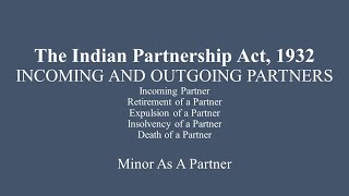 Unit IV  Incoming And Outgoing Partners  Minor as a partner  Indian Partnership Act 1932 [upl. by Acinoed]