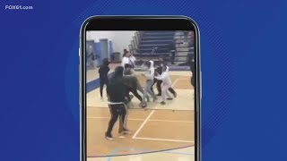 Brawl breaks out at Connecticut high school basketball game [upl. by Anierdna]