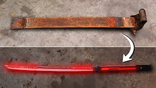 Forging a GLOWING KATANA from a Rusty Leaf Spring ASMR [upl. by Ferriter]