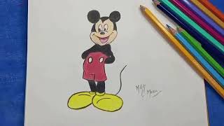 Day  3How to draw Mickey Mouse❤️ with colour pencils step by step process💯✏️FabFazartJournal [upl. by Alisander]