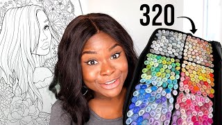 Using ALL 320 MARKERS on a SINGLE COLORING PAGE [upl. by Alue]