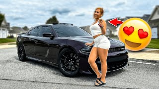 TEACHING INSTAGRAM MODEL HOW TO DRIVE MY DODGE CHARGER SCAT PACK [upl. by Josee]