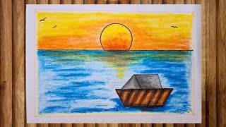 How to draw Easy Scenery with Oil PastelsScenery Drawing easy Nature Drawing Easy Oil Pastels art [upl. by Turino]