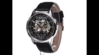 Stuhrling Original Mens 13333151 Executive Automatic Skeleton Black Genuine Leather Strap Watch [upl. by Atnuahsal]