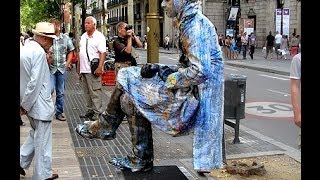 Amazing Human Statues of La Rambla in Barcelona [upl. by Ahsenod]